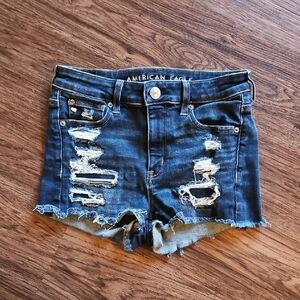 American Eagle Outfitters Blue Jean Shorts Distressed Size 4 High Rise Shortie